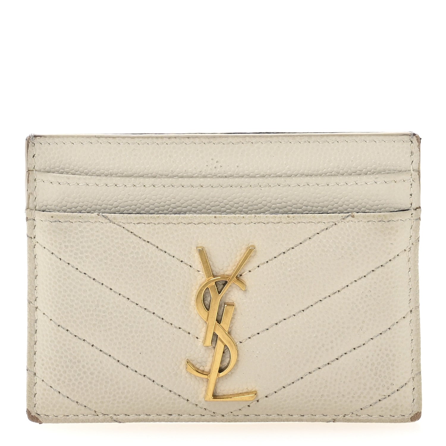 Saint Laurent Grain De Poudre Matelasse Chevron Monogram Credit Card Case Crema Soft 1 of 10