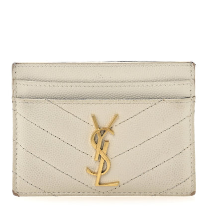 Saint Laurent Grain De Poudre Matelasse Chevron Monogram Credit Card Case Crema Soft 1 of 10