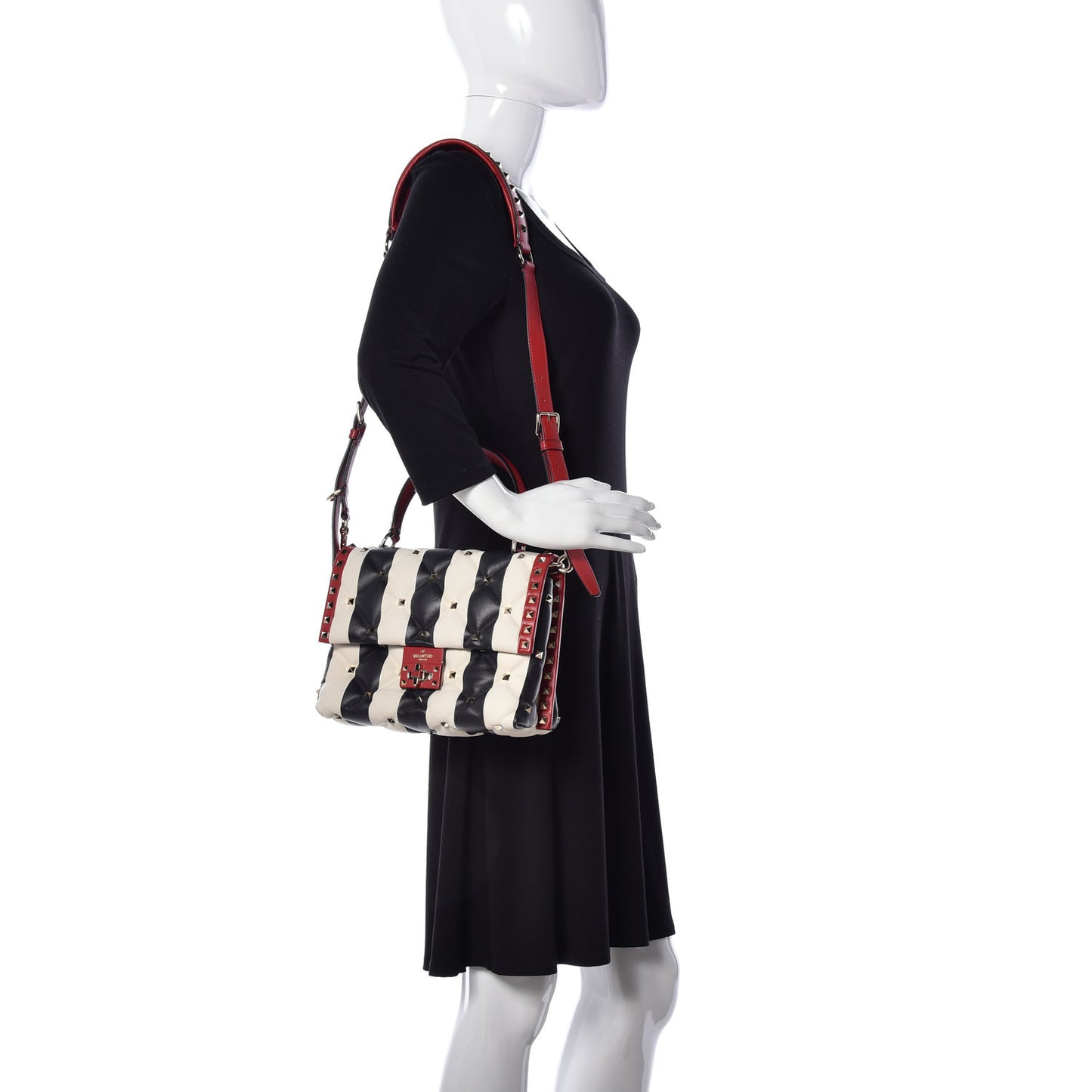Nappa Striped Medium Candystud Top Handle Bag White Black