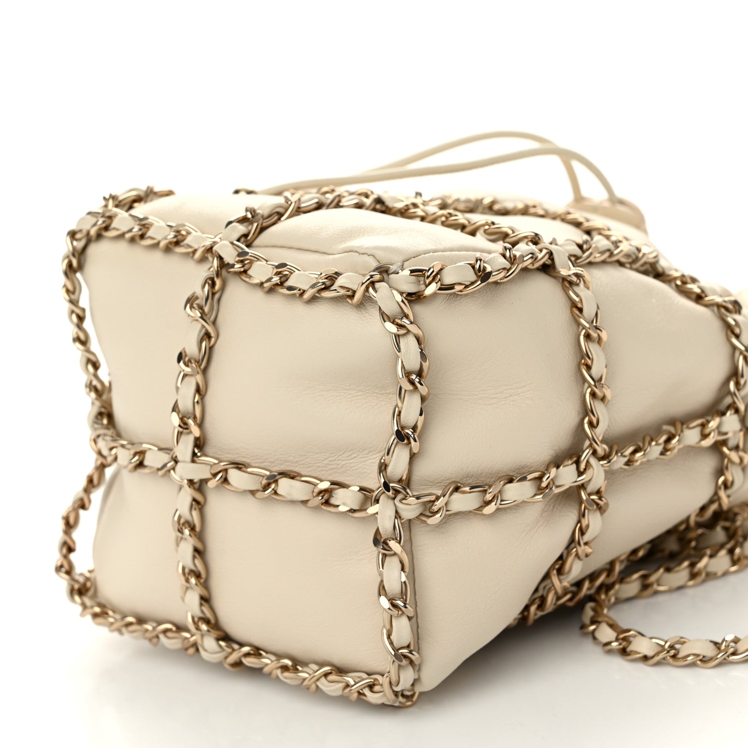 Chanel Lambskin Bucket Chain Drawstring Bag Beige 10 of 10
