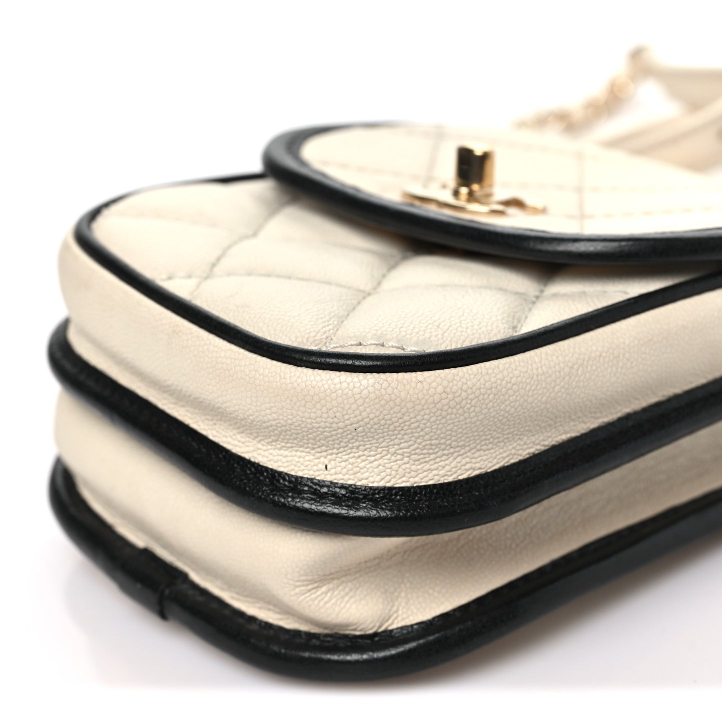 Caviar Quilted Round Phone Holder White Black