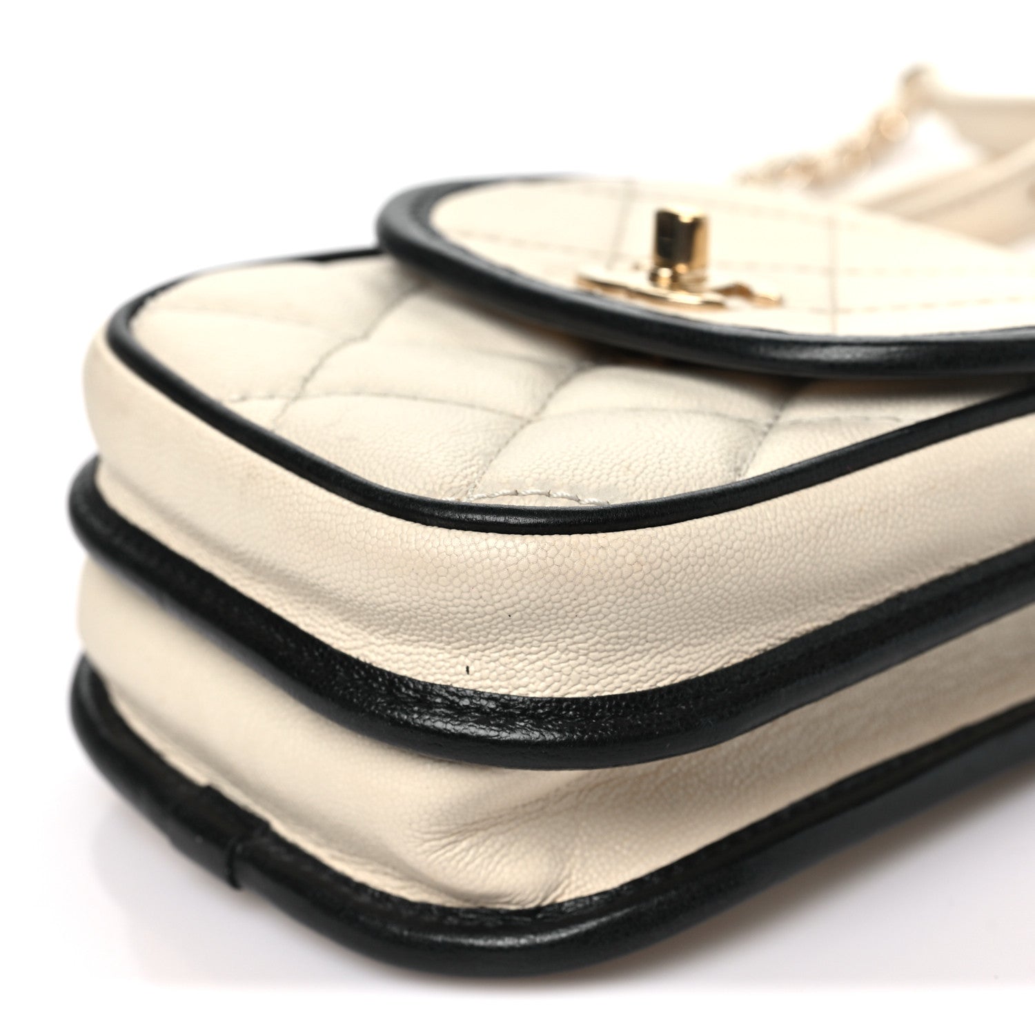 Chanel Caviar Quilted Round Phone Holder White Black 10 of 10