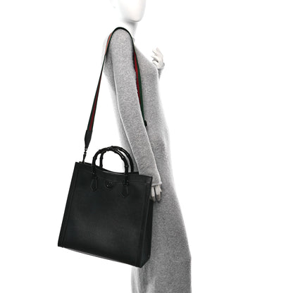 Gucci Textured Dollar Calfskin Web Monochrome Large Diana Tote Bag Black 2 of 10