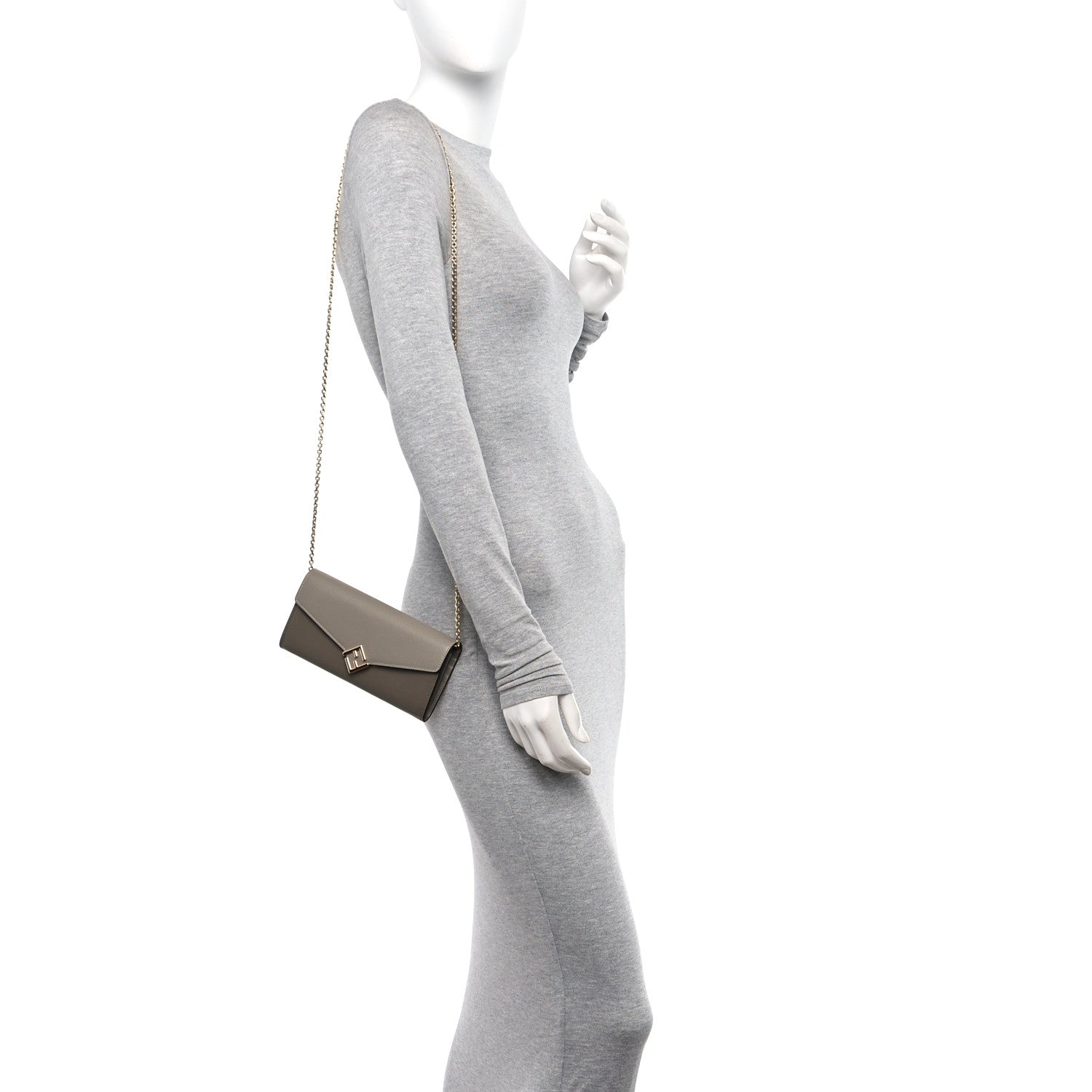 Fendi Vitello King Cruise FF Diamonds Continental Envelope Wallet On Chain Truffle Dove 2 of 10