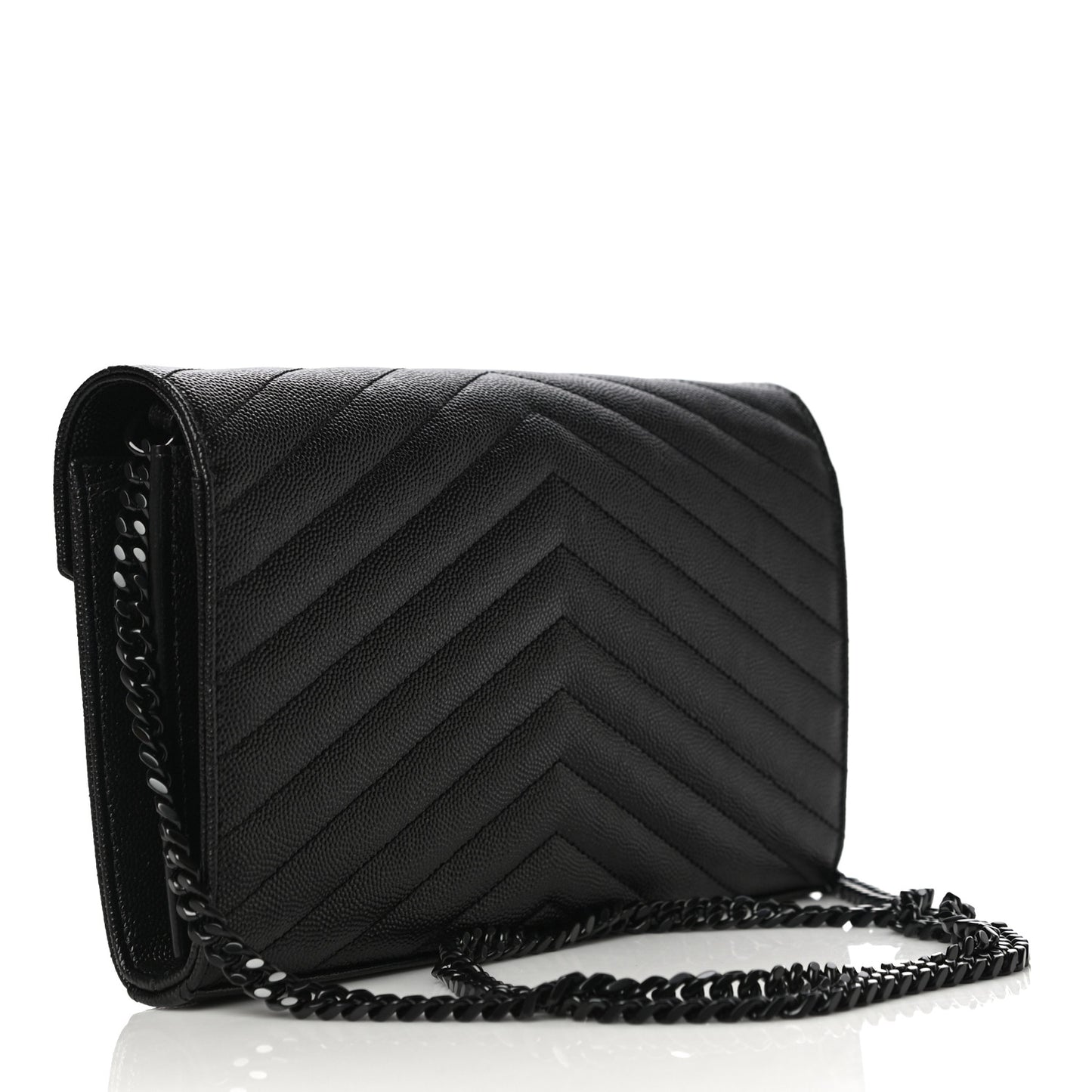 Grain De Poudre Matelasse Chevron Monogram Chain Wallet Black