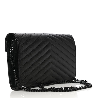 Saint Laurent Grain De Poudre Matelasse Chevron Monogram Chain Wallet Black 3 of 10
