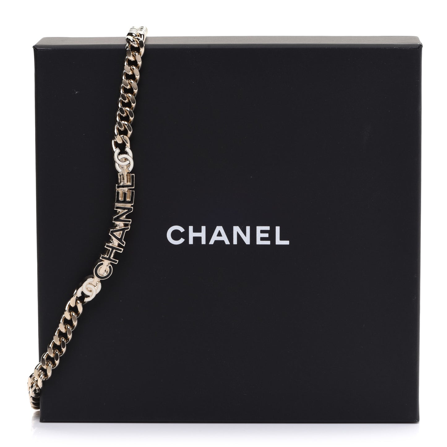Enamel Metal Logo Choker Necklace Gold White Black