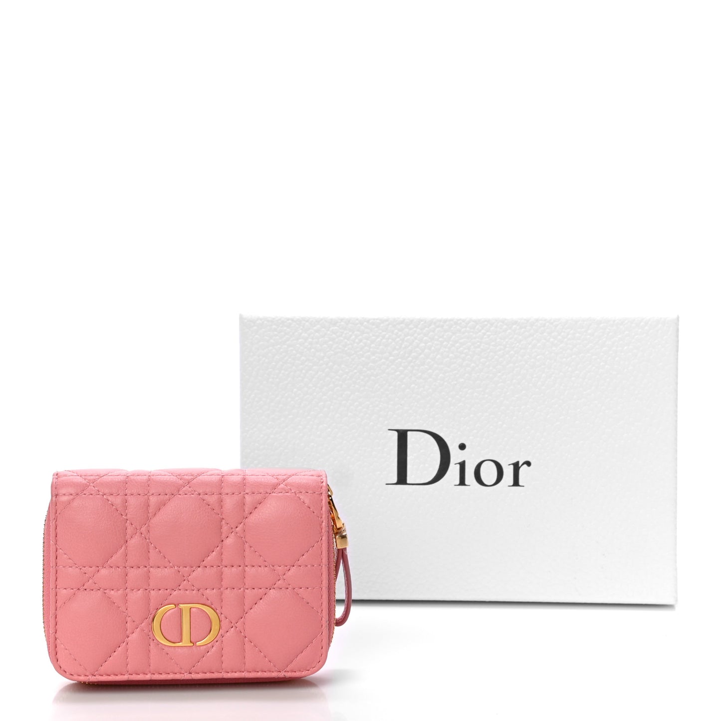Grained Calfskin Supple Cannage Caro Compact Zipped Wallet Pink