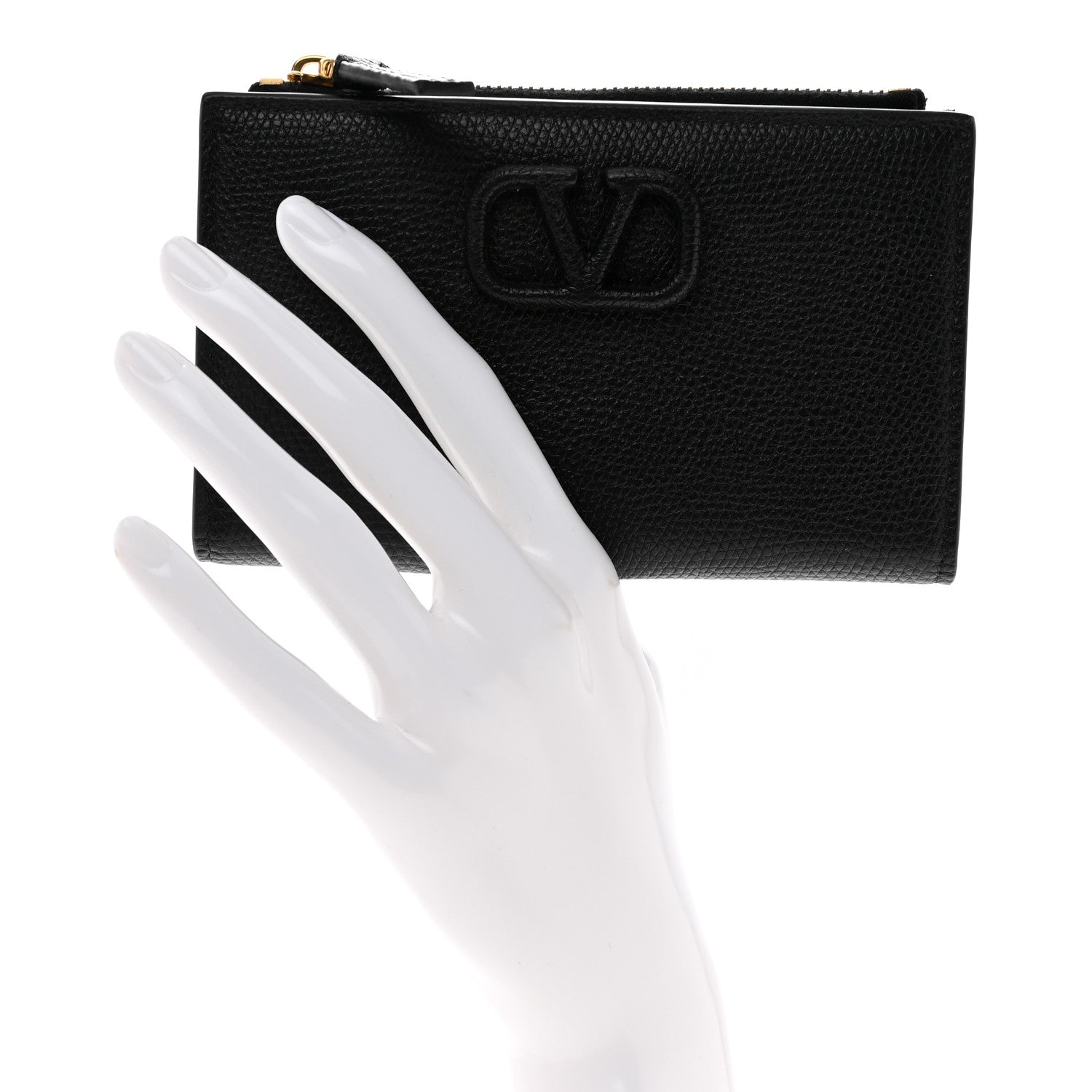 Valentino Garavani Grained Calfskin VLogo Coin Case Card Holder Black 2 of 7