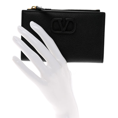 Valentino Garavani Grained Calfskin VLogo Coin Case Card Holder Black 2 of 7