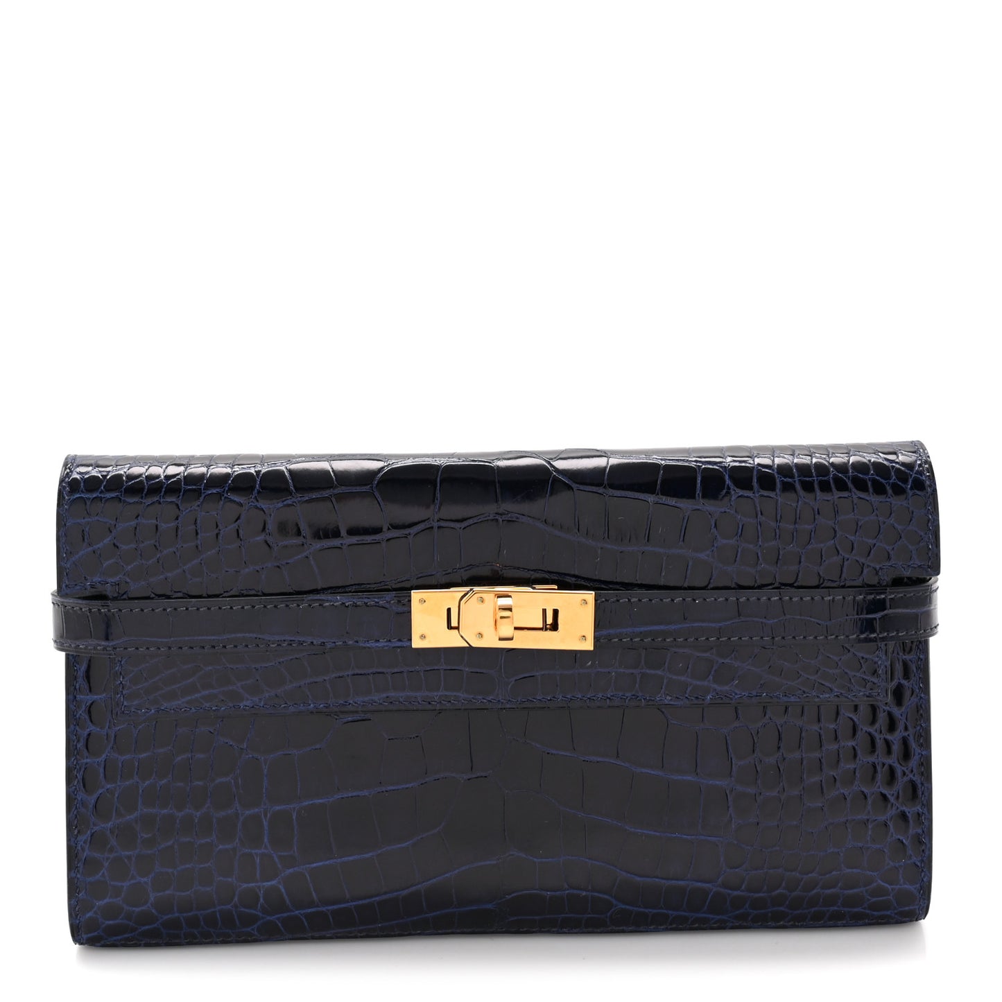 Shiny Alligator Kelly Longue Wallet Bleu Marine