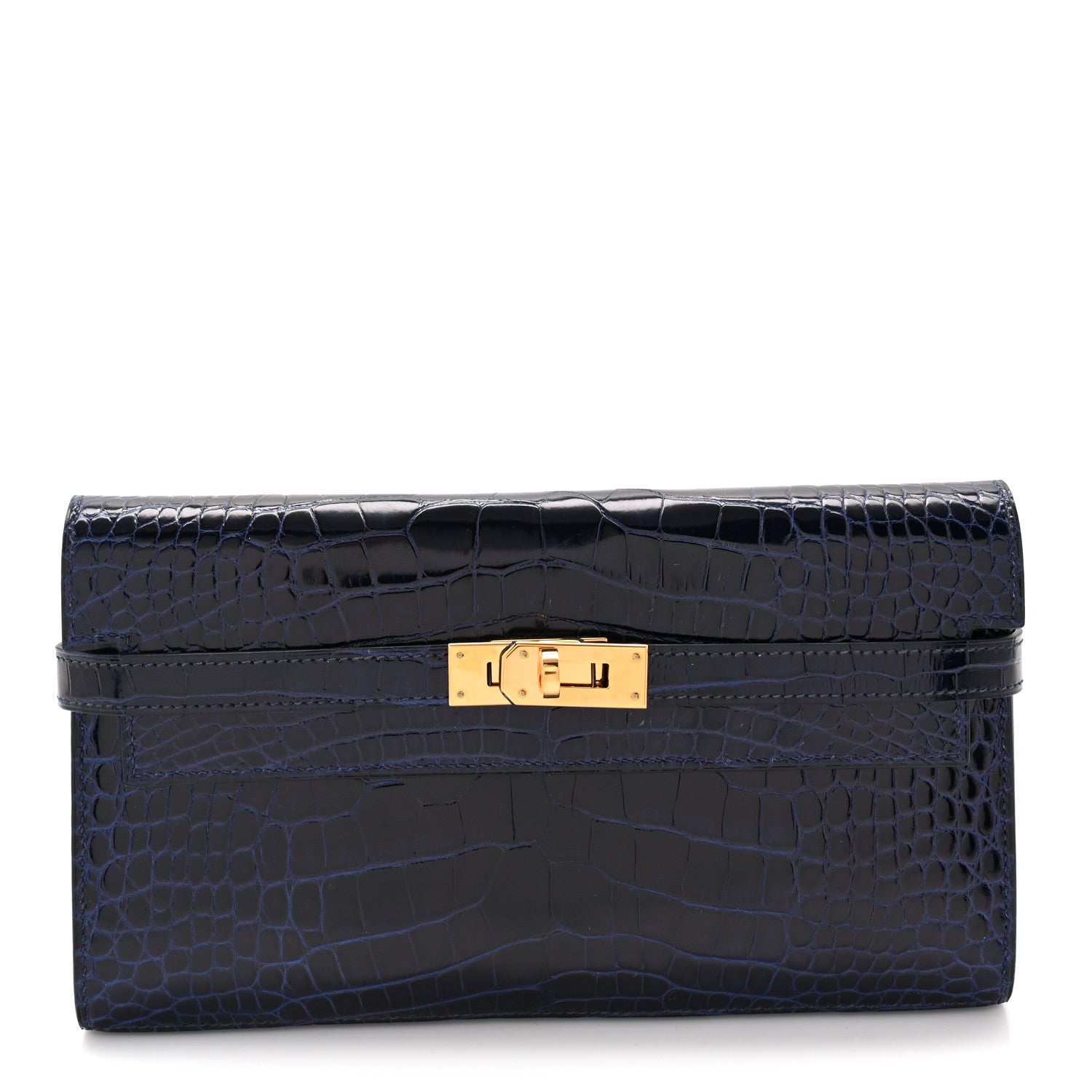 Hermes Shiny Alligator Kelly Longue Wallet Bleu Marine 1 of 9