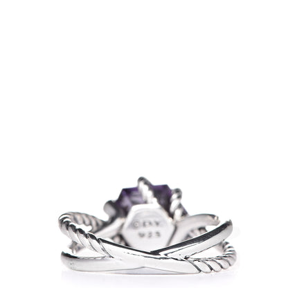 David Yurman Sterling Silver Diamond Amethyst 10mm Cable Wrap Ring 55 7.25 3 of 4