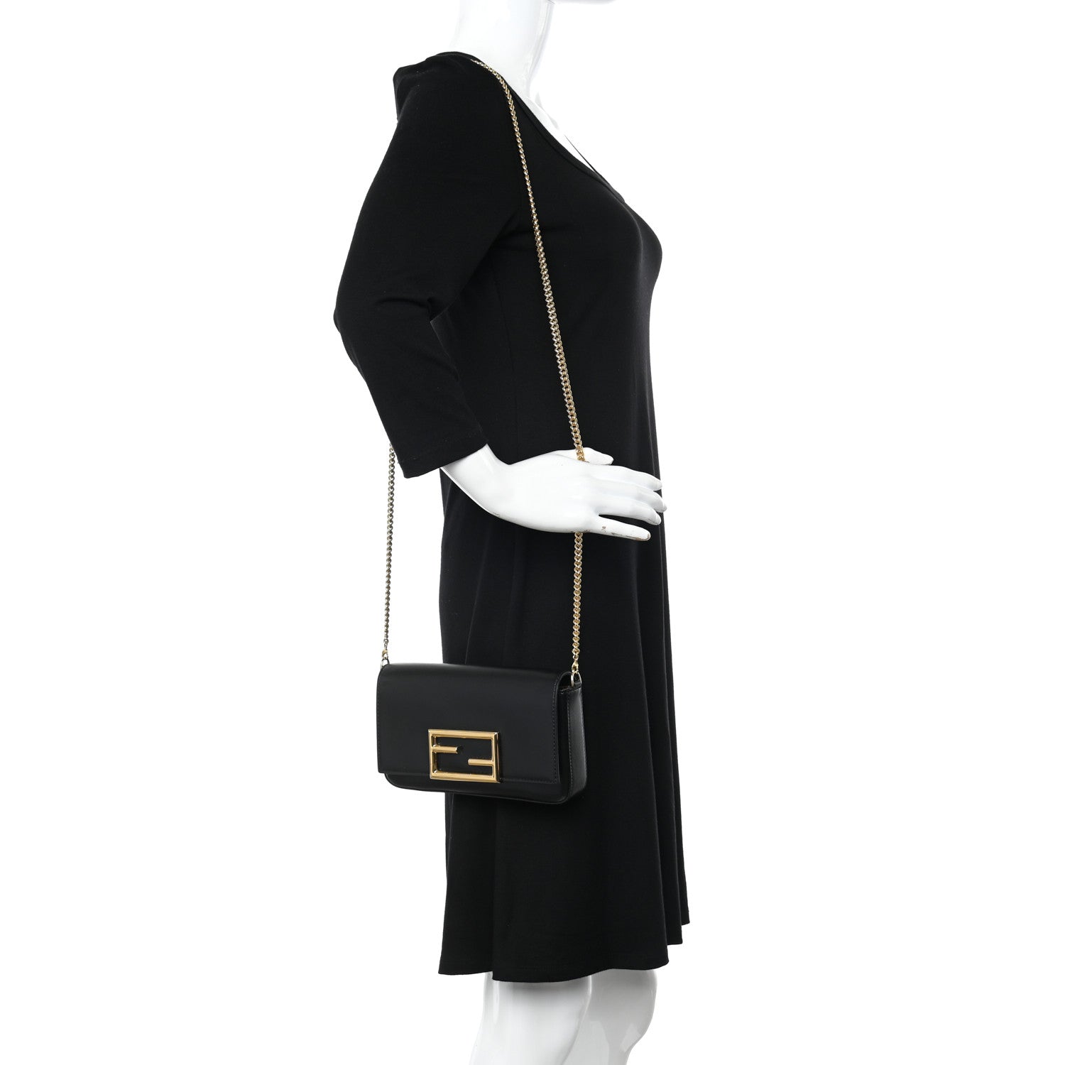 Fendi Vitello Palmellato Wallet on Chain with Pouches Black 2 of 11