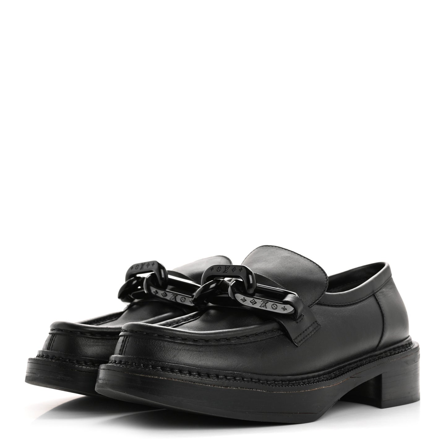 Calfskin Oversized Chain Academy Loafers 37.5 Black