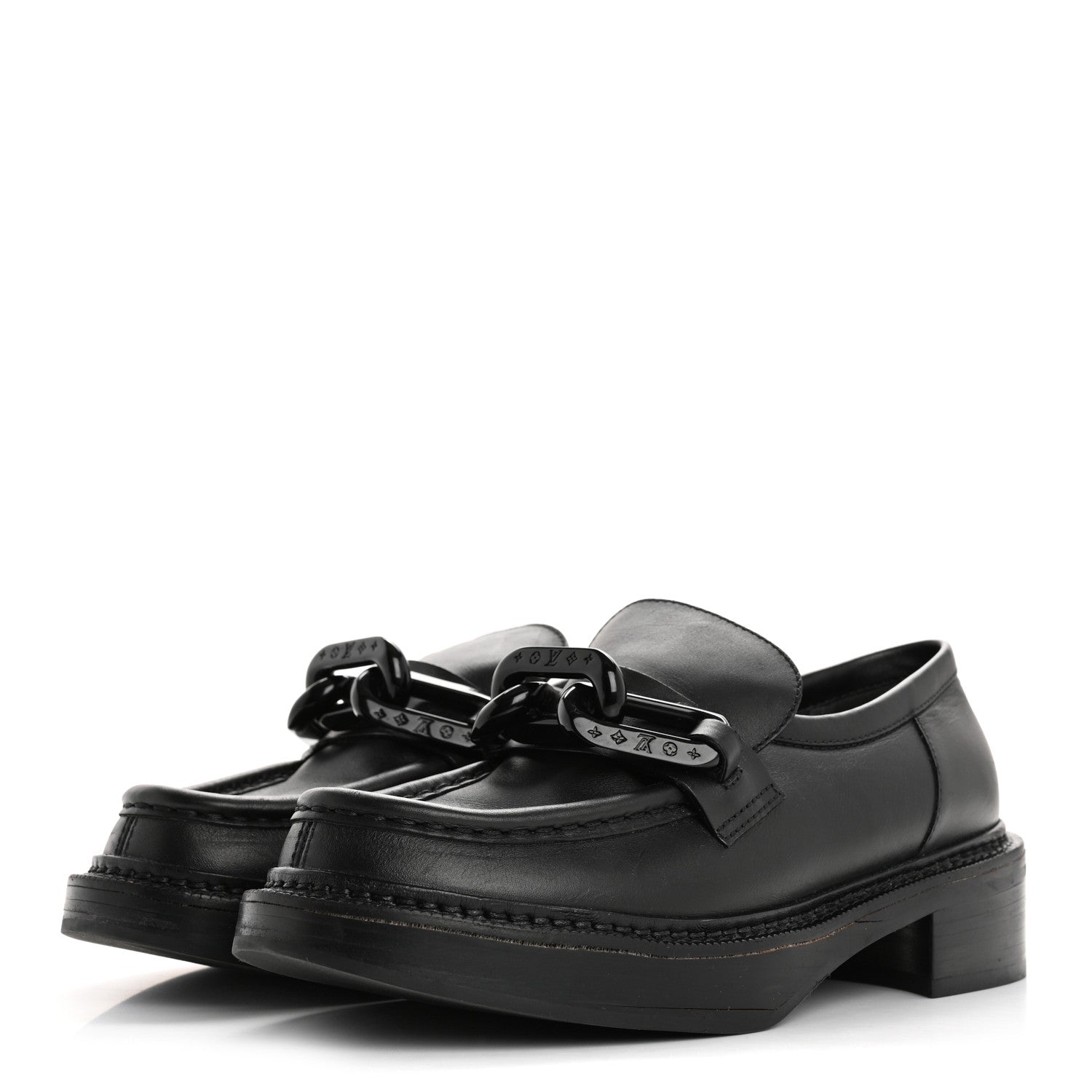 Louis Vuitton Calfskin Oversized Chain Academy Loafers 37.5 Black 4 of 13