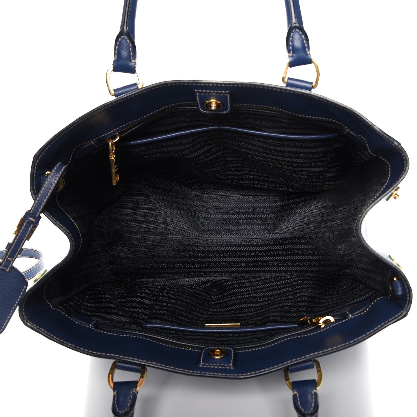 Saffiano Lux Medium Bi-Color Tote Bluette Turchese