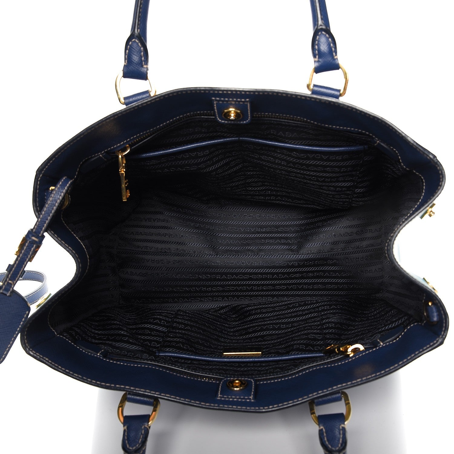 Prada Saffiano Lux Medium Bi-Color Tote Bluette Turchese 6 of 11