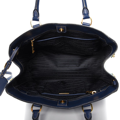 Prada Saffiano Lux Medium Bi-Color Tote Bluette Turchese 6 of 11