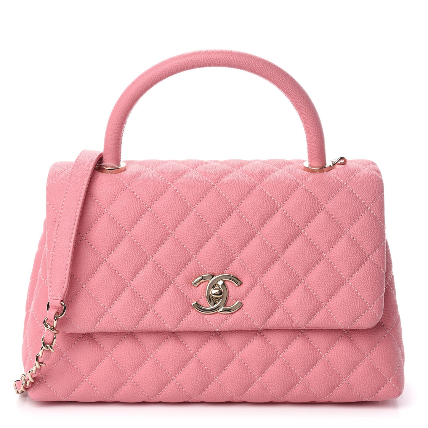 Caviar Quilted Small Coco Handle Flap Pink