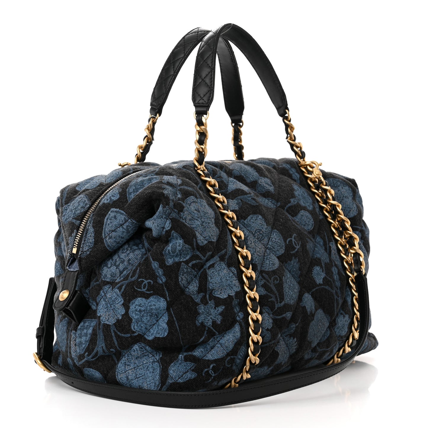Denim Printed Destination Chenonceau Shoulder Bag Blue Black