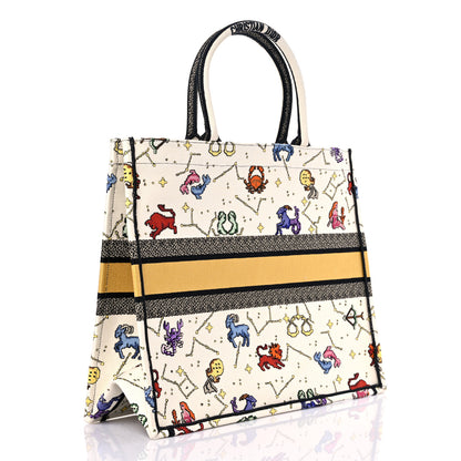 Christian Dior Canvas Embroidered Large Pixel Zodiac Book Tote Latte Multicolor 3 of 12