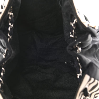 Chanel Striped Canvas CC Shopping Tote Black White 5 of 9