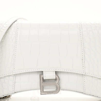 Balenciaga Shiny Calfskin Crocodile Embossed Small Hourglass Evening Chain Bag White 7 of 9