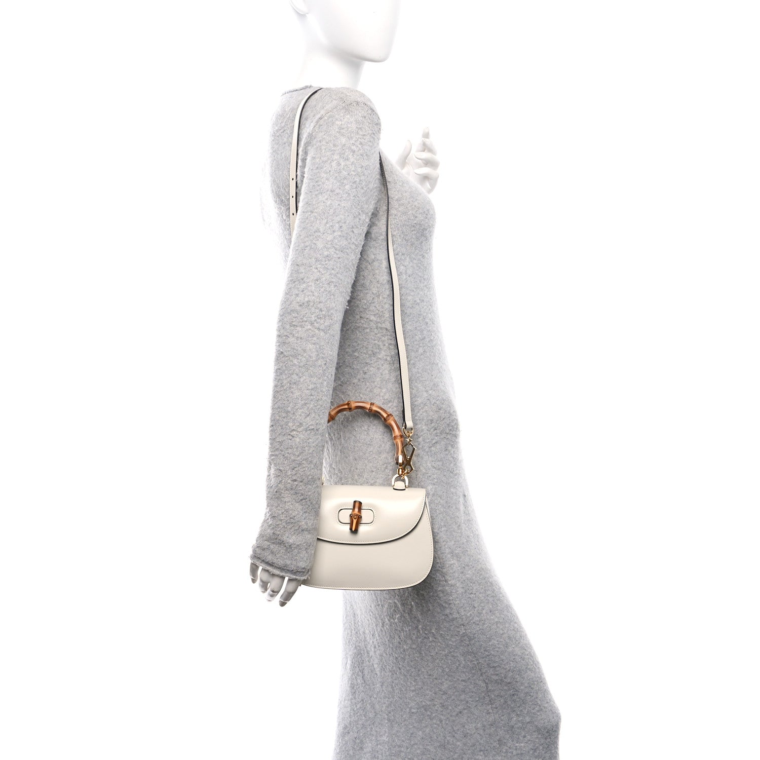 Gucci Boarded Dyana Lux Calfskin Web Small Bamboo 1947 Top Handle Bag Mystic White 2 of 11