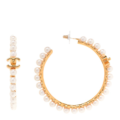 Chanel Pearl CC More Is More Hoop Earrings Gold 1 of 6