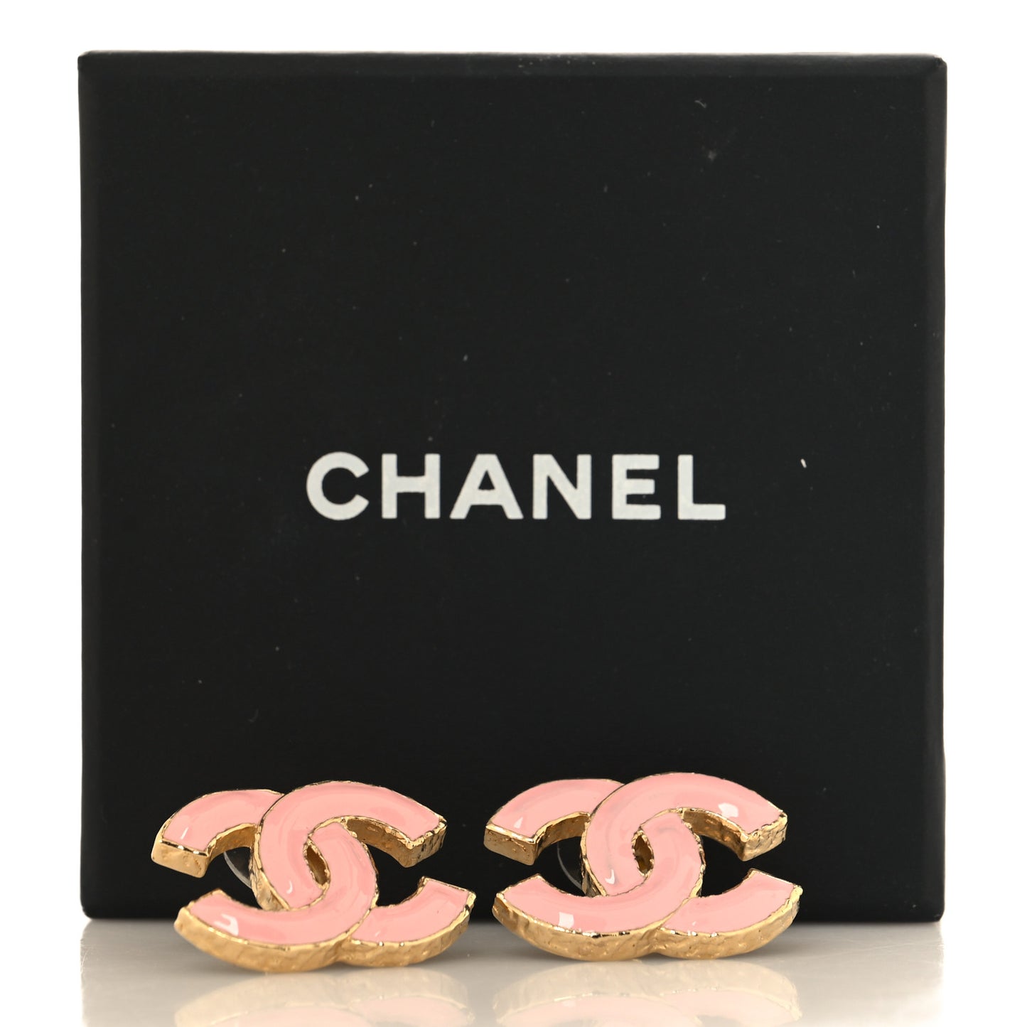 Metal Enamel CC Earrings Pink Gold