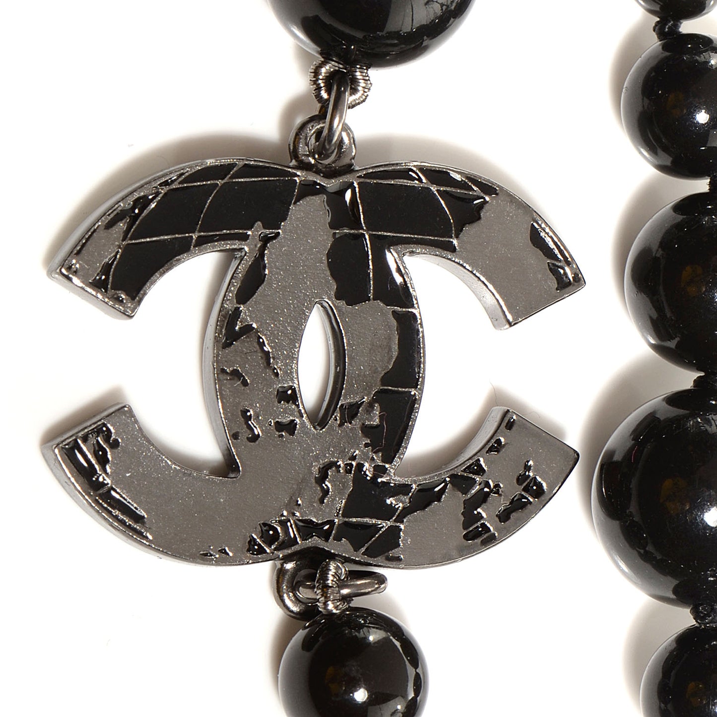 Glass Bead CC Map Necklace Ruthenium Black