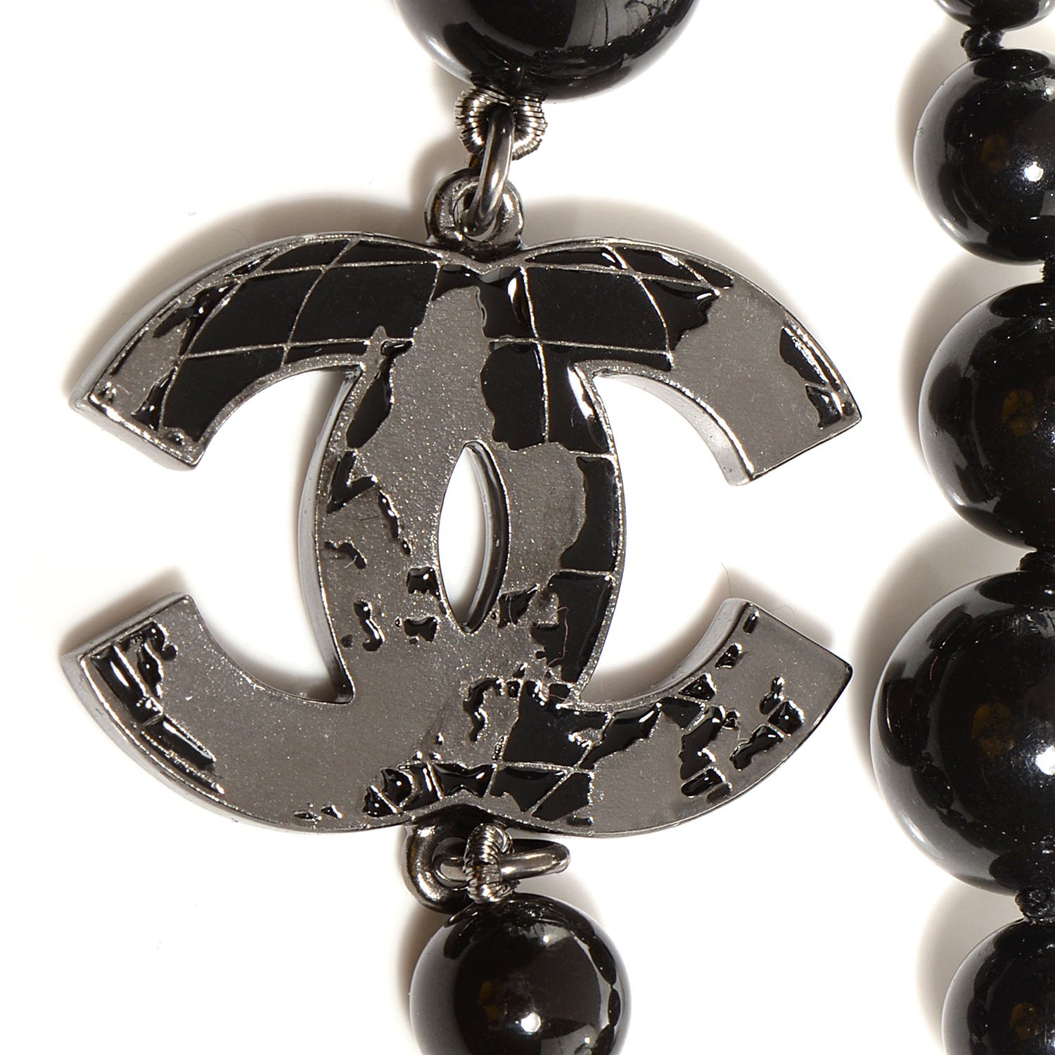 Chanel Glass Bead CC Map Necklace Ruthenium Black 3 of 6