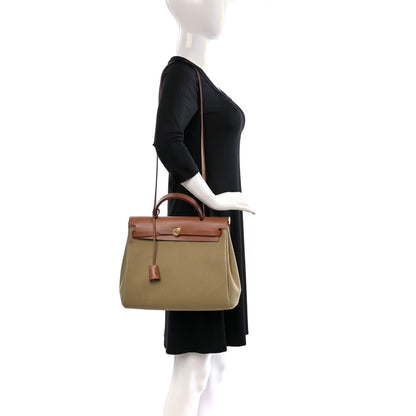 Hermes Military Toile Vache Hunter Herbag Zip Retourne 31 PM Ginger Naturel 3 of 10
