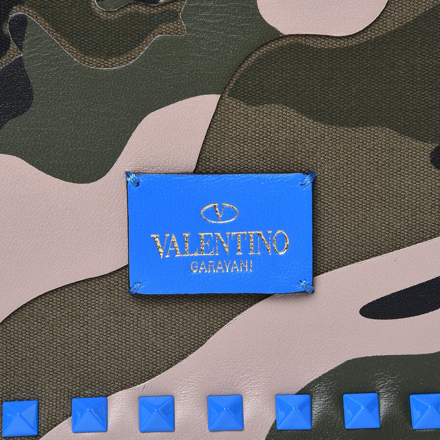 Nappa Canvas Camouflage Rockstud Wristlet Clutch Green Blue Fluo