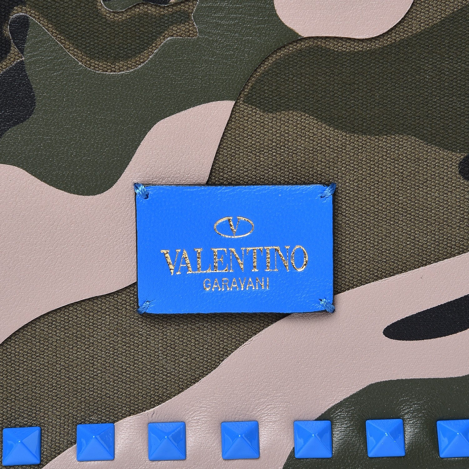Valentino Garavani Nappa Canvas Camouflage Rockstud Wristlet Clutch Green Blue Fluo 9 of 10