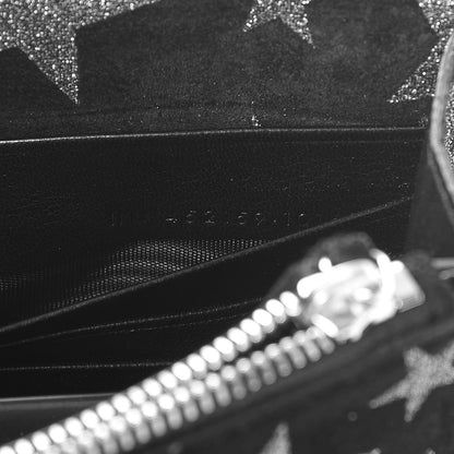 Saint Laurent Suede Star Print Monogram Chain Wallet Black Silver 7 of 8