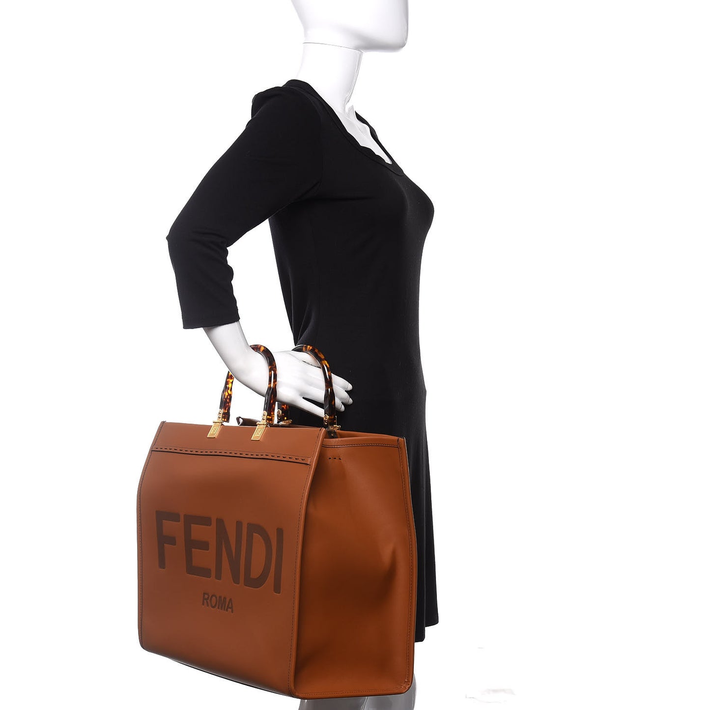 Vitello King Plexiglass Large Fendi Sunshine Shopper Tote Cuoio