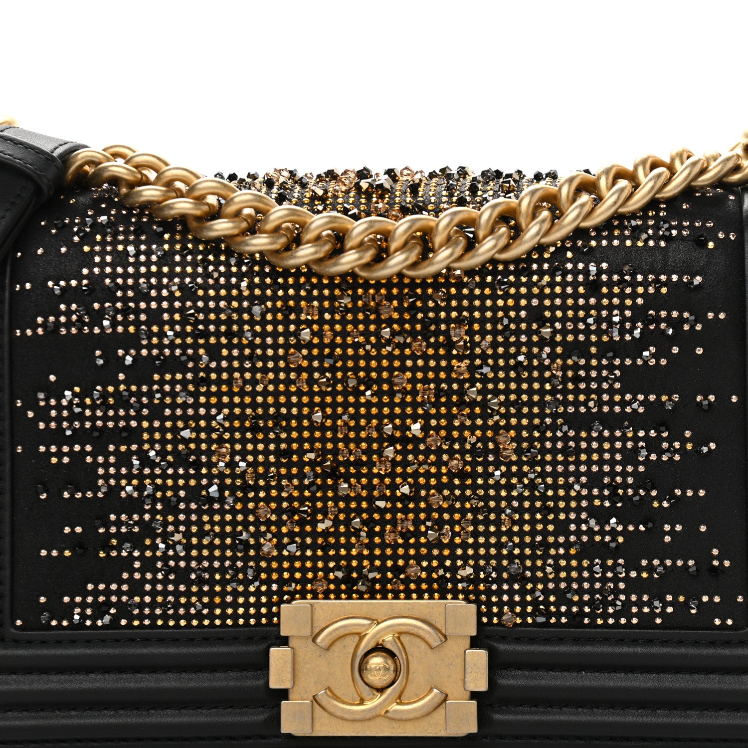 Chanel Calfskin Strass Studded Medium Boy Flap Black Gold 8 of 10