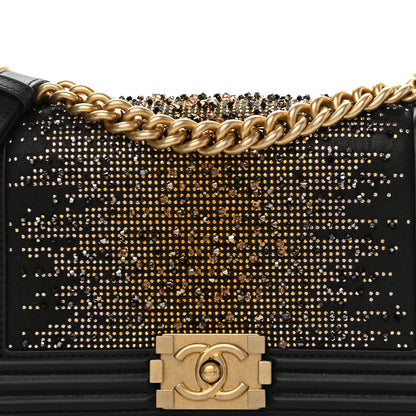 Chanel Calfskin Strass Studded Medium Boy Flap Black Gold 8 of 10