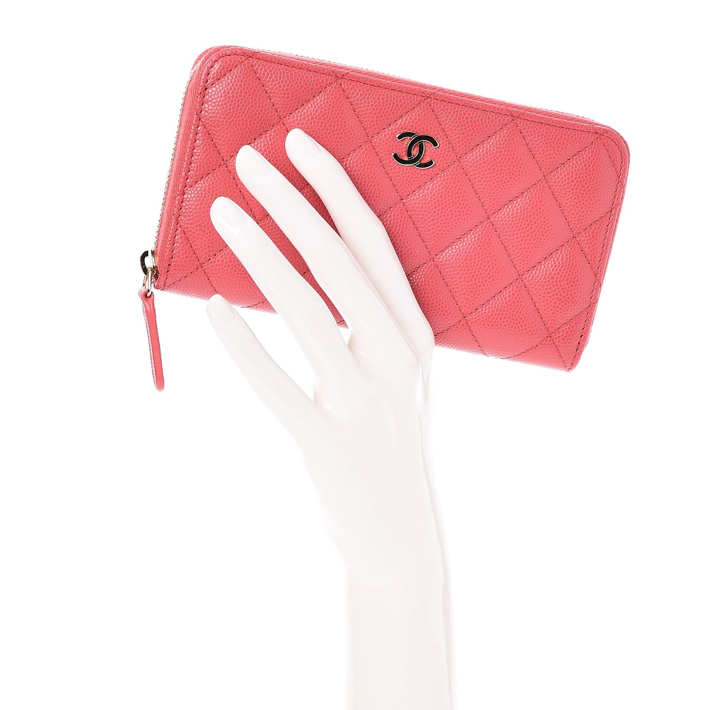 Caviar Quilted Small Zip Around Wallet Pink