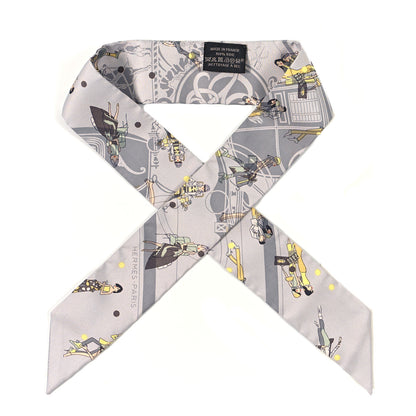 Hermes Silk Ex-Libris Les Parisiennes Twilly Gris Perle Jaune 1 of 4