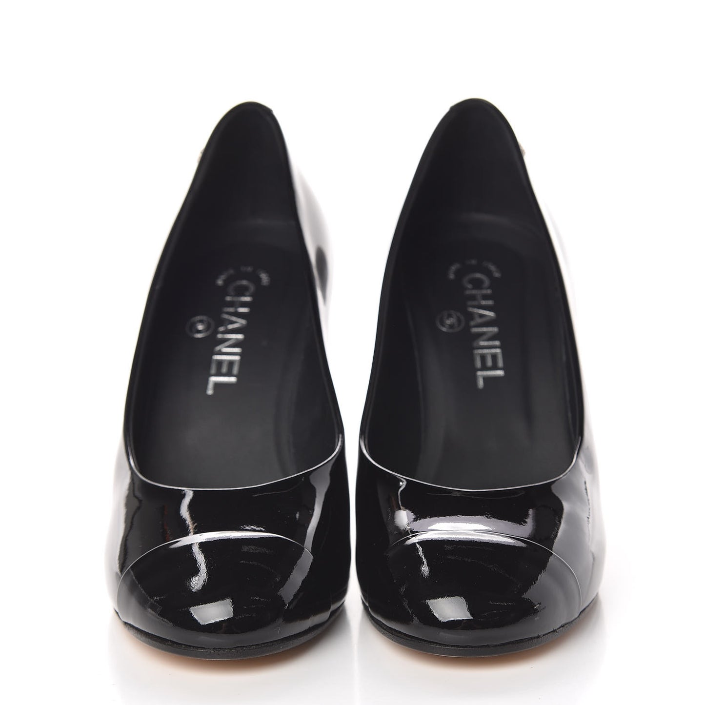 Patent Calfskin Cap Toe CC Pearl Pumps 36.5 Black
