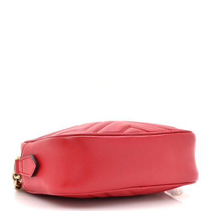 Gucci Calfskin Matelasse Mini GG Marmont Chain Shoulder Bag Hibiscus Red 4 of 11
