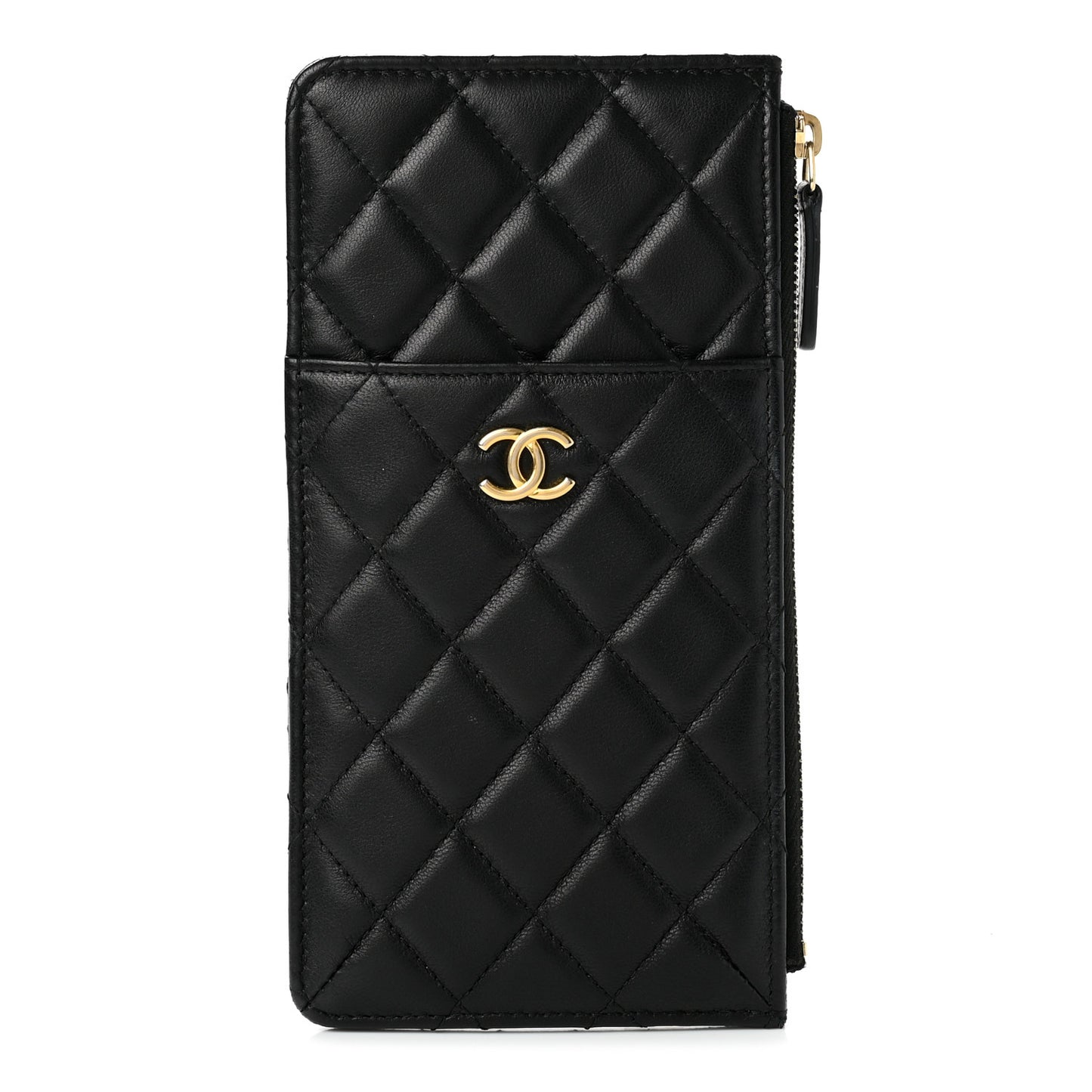 Lambskin Quilted Egyptian Amulet Classic Flat Wallet Pouch Black