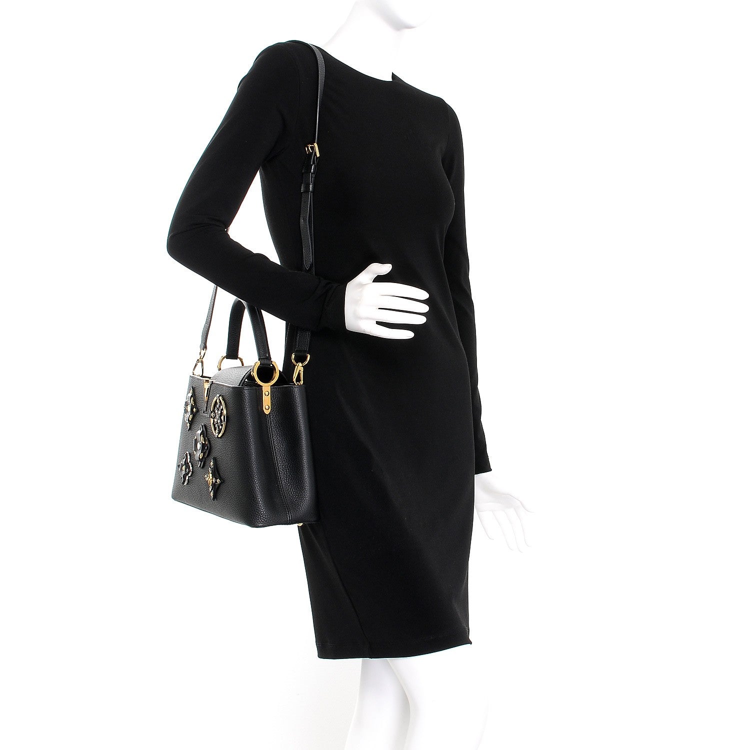 Louis Vuitton Taurillon Metallic Flowers Capucines PM Black 2 of 7