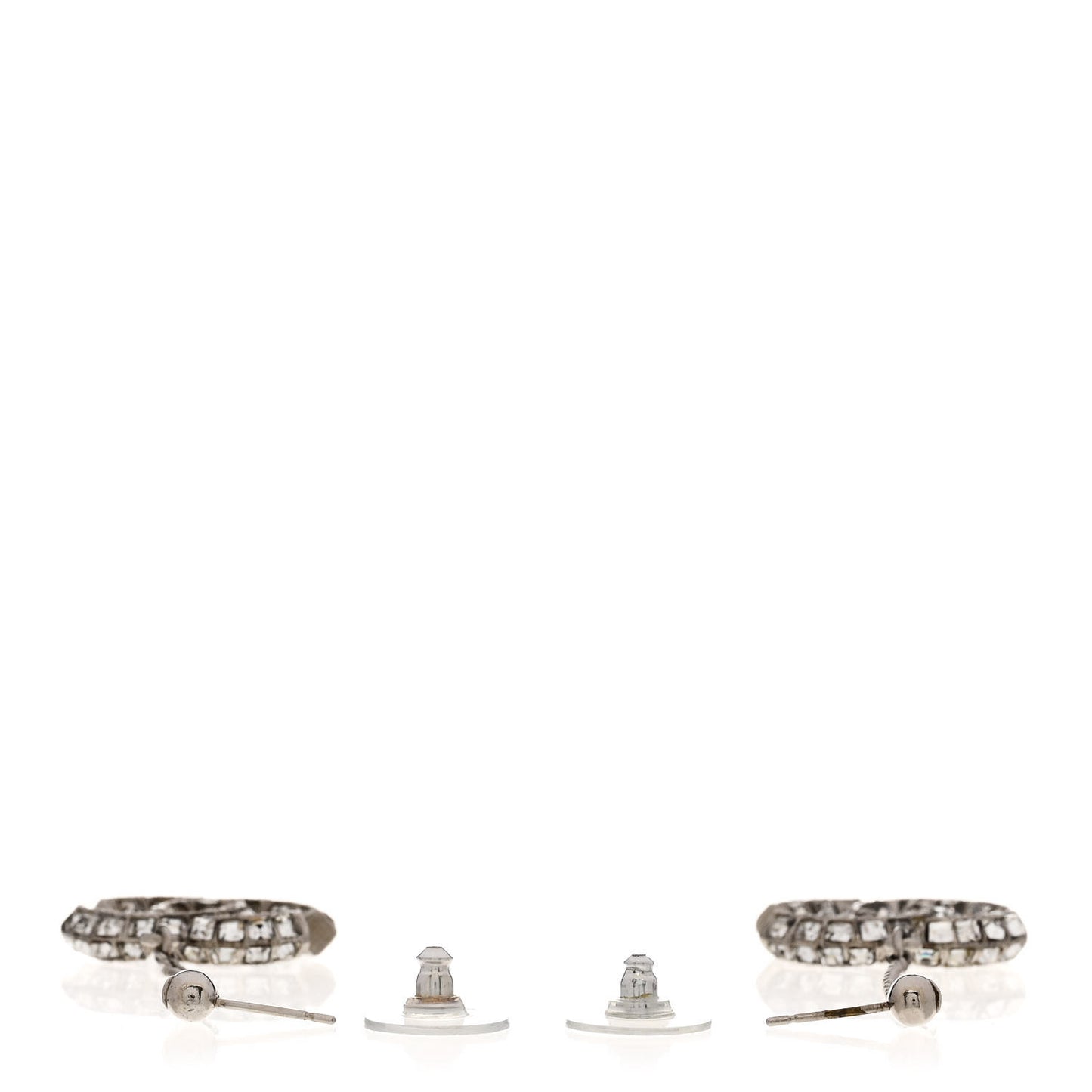 Baguette Crystal CC Drop Earrings Silver