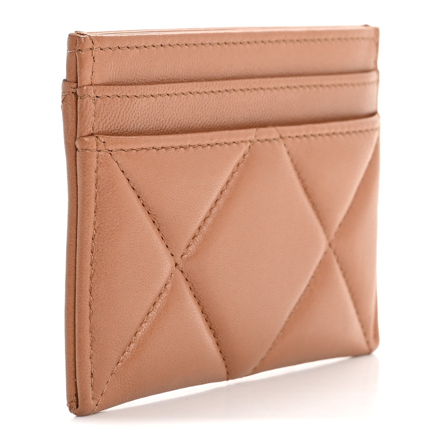 Lambskin Quilted Chanel 19 Card Holder Brown
