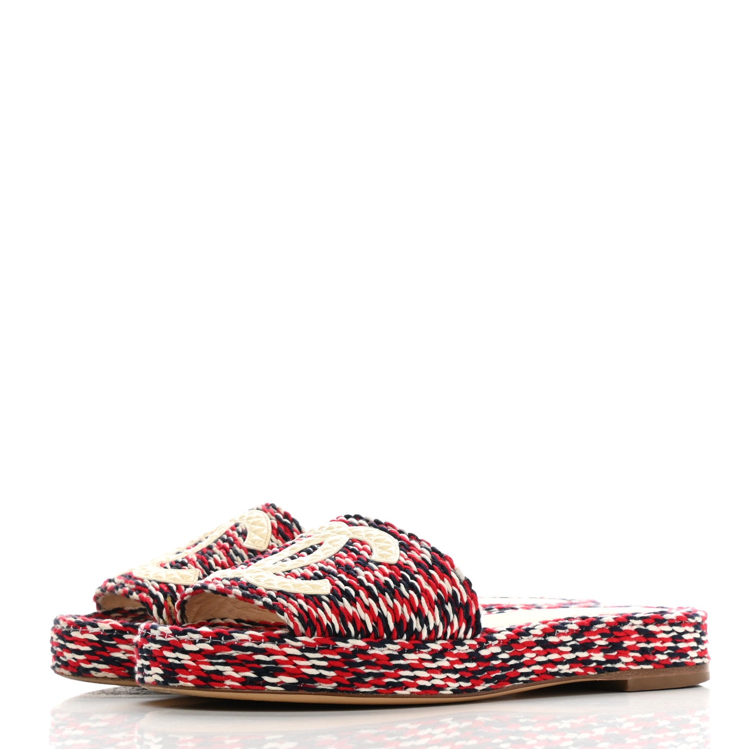 Chanel Cord CC Espadrille Slip On Sandals 36 Red Blue White 3 of 10