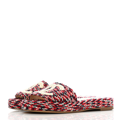 Chanel Cord CC Espadrille Slip On Sandals 36 Red Blue White 3 of 10